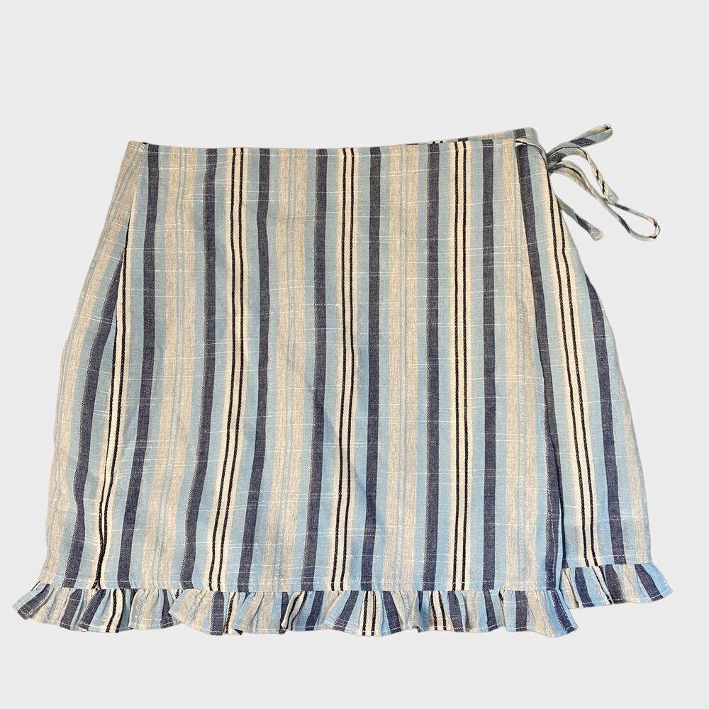 Fashion On Earth Womens Skirt Large Cotton Striped Wrap Short Blue
